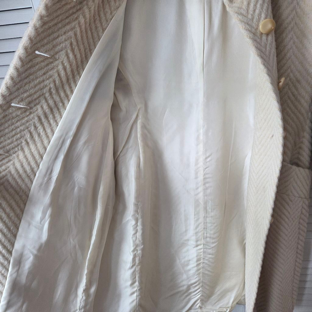 Women's Nipon Couture Cream & Beige Herringbone Llama Wool Coat Size 8 - Picture 9 of 14